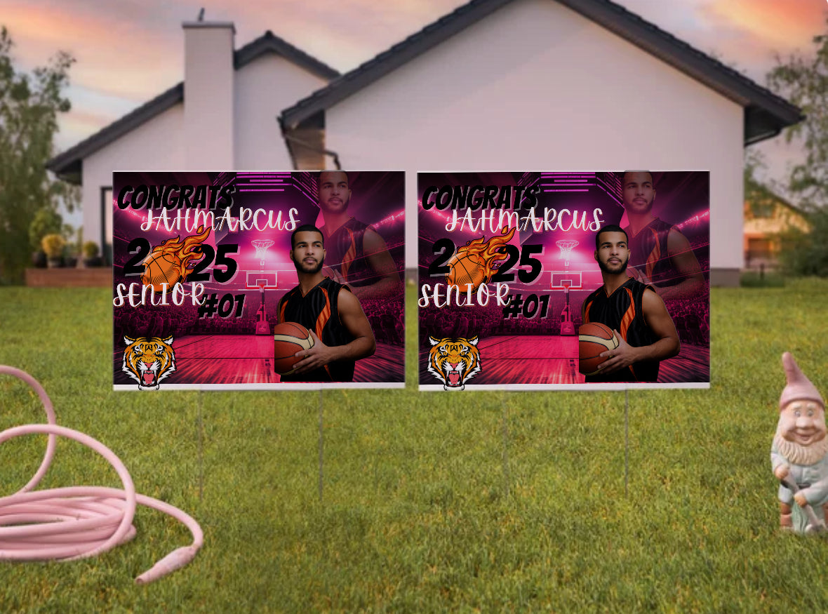 Graduate yard sign basket ball theme back ground