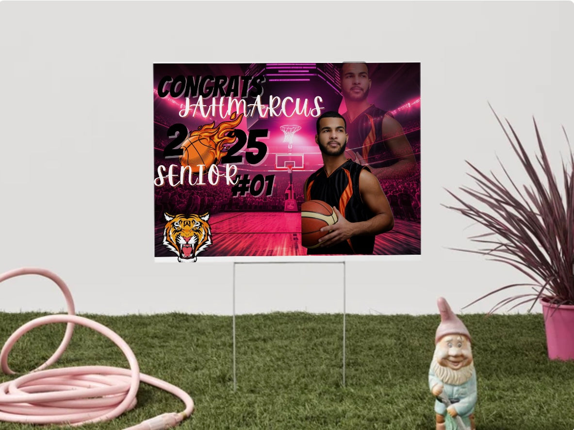Graduate yard sign basket ball theme back ground
